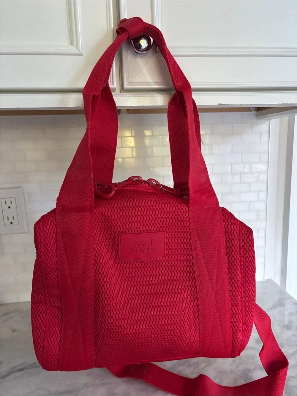 Dagne Dover Red Mesh Backpack Tote with Detachable Pouch NWOT